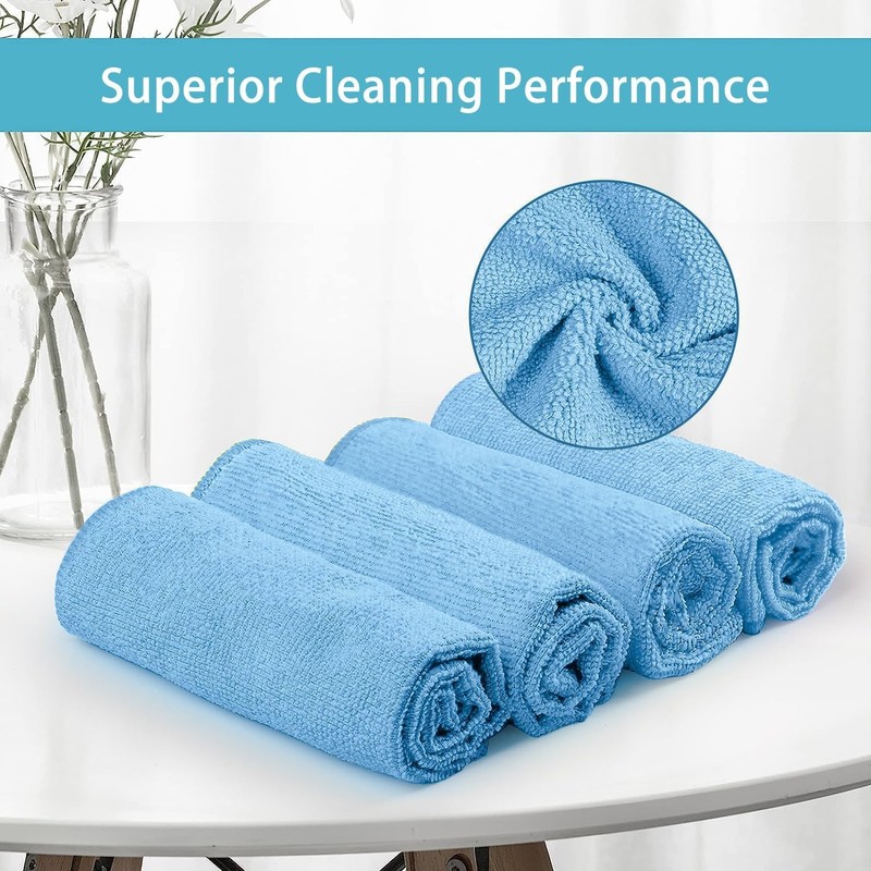 HOMEXCEL Blue Cleaning Rags 5 Pack, Highly Absorbent Microfiber Cleaning