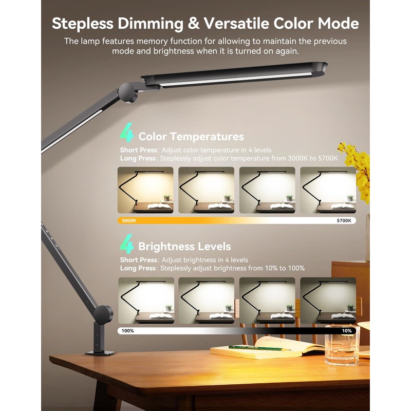 LED Desk Lamp with Clamp, Architect Desk Lamp with Remote,