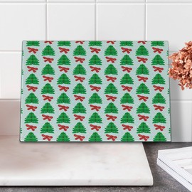 Lunarable Green Xmas Cutting Board, Gamer Theme Trees and Pixel Art Ribbons Motif Print on Plain Backdrop, Decorative Tempered Glass Cutting and Serving Board, Small Size, White Green Vermilion