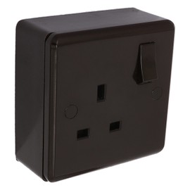 Art Deco Emporium Single Wall Socket on a 25mm Wall Pattress in Vintage Period Style Bakelite Dark Brown Part of the New eXalt V2.0 Brand. Standard UK 13amp Single Plug Socket on Single Mount