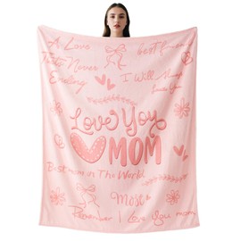 Battilo I Love You Mom Blanket, Mom Birthday Gifts from Daughter Son, Unique Gifts for mom Wife, Super Soft Flannel Pink Throw Blanket for Bed Couch (50 x 60 in)