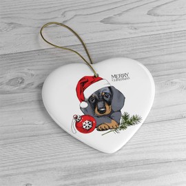 Dog Themed Christmas Ornaments (Dachshund Christmas Ornament, Cute Dog with Santa Hat (Heart))
