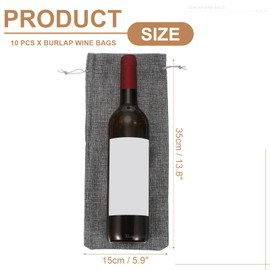 uxcell 10pcs Bolsas De Vino De Arpillera, Bolsas Regalo Para Botellas De Vino Con Cordones, Fundas Para Botellas De Licor Para Favores De Boda Navidad Cumpleaños Fiestas, Gris