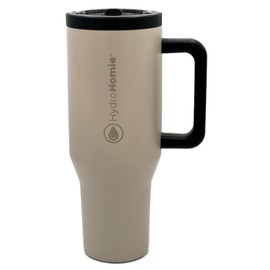 HYDRO HOMIE The Nomad 40oz Tumbler – Flip Straw Lid with Handle and Rubber Base, Travel Car Cup Holder Friendly and 100% Leak Resistant - Tan + Black