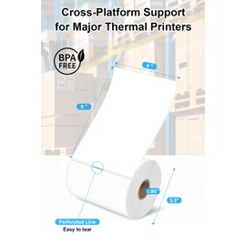 Razuvo 4x6 Thermal Labels - Waterproof Shipping Labels for Thermal Printers, 250/Roll, 16 Rolls, White (Packaging/Mailing/Inventory)