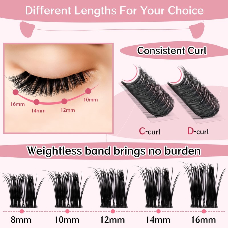Cluster Eyelashes, Pack of 72 Individual Eyelashes, Eyelash Clusters, DIY