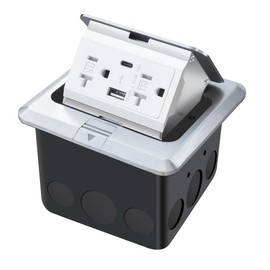 Pop Up Waterproof Floor Electrical Box with 4.8A USB Charger, Type c Charger and 2 Outlet Receptacle Stainless Steel Plating