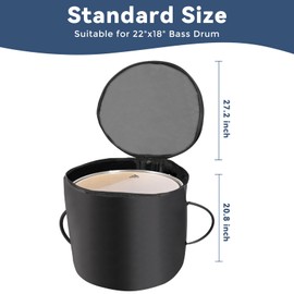 EASTROCK 22"x18" Bass Drum Bag, Lightweight Padded Bass Drum Case with Oxford Fabric, Reinforced Handle, Soft Drum Gig Bag for Storage and Travel Protection(22"x18" Bass)