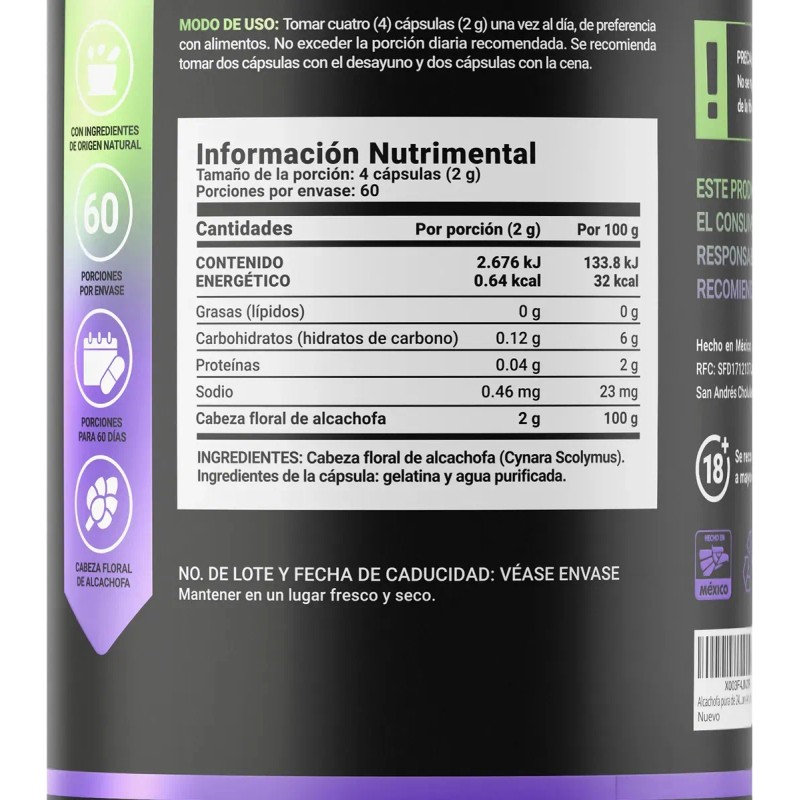 Alcachofa Pura De 240 Cápsulas 500 Mg. Pure Artichoke B