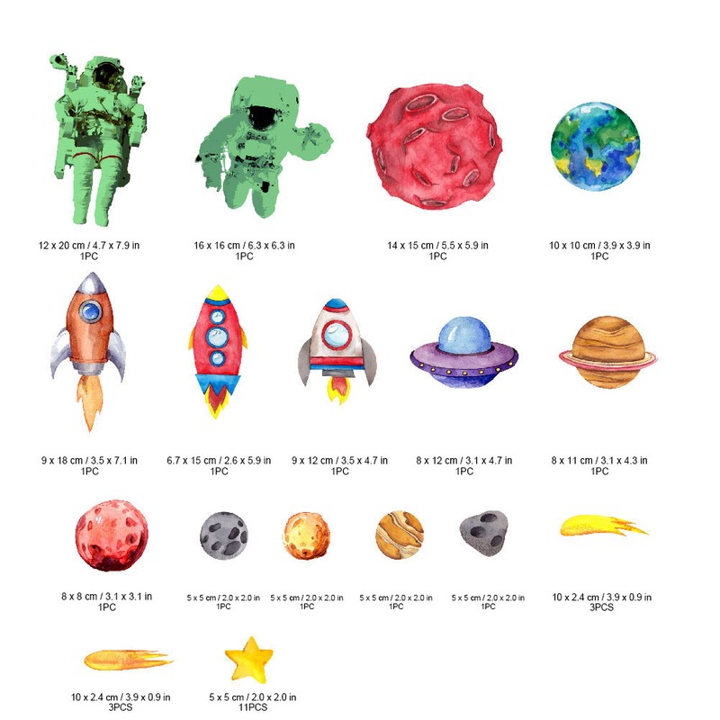 31Pcs DIY Space Spaceship Themed Glowing Home Wall Sticker Luminous