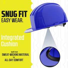 ‎DC Cargo Mall Suspension Hard Hat, Construction Helmet for Safety, Ratchet Cap Style with Self Adjusting Crown Straps One Size fits All - Lightweight