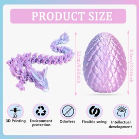 3D Snake Egg Articulating Gemstone Crystal Snake Figurine 3D Printed Dragons Articulated Dragon Toy in Egg, Beautiful Flexible Crystal Dragon Figurine, Home Office Decor Desk Toys（Fantasy Purple）