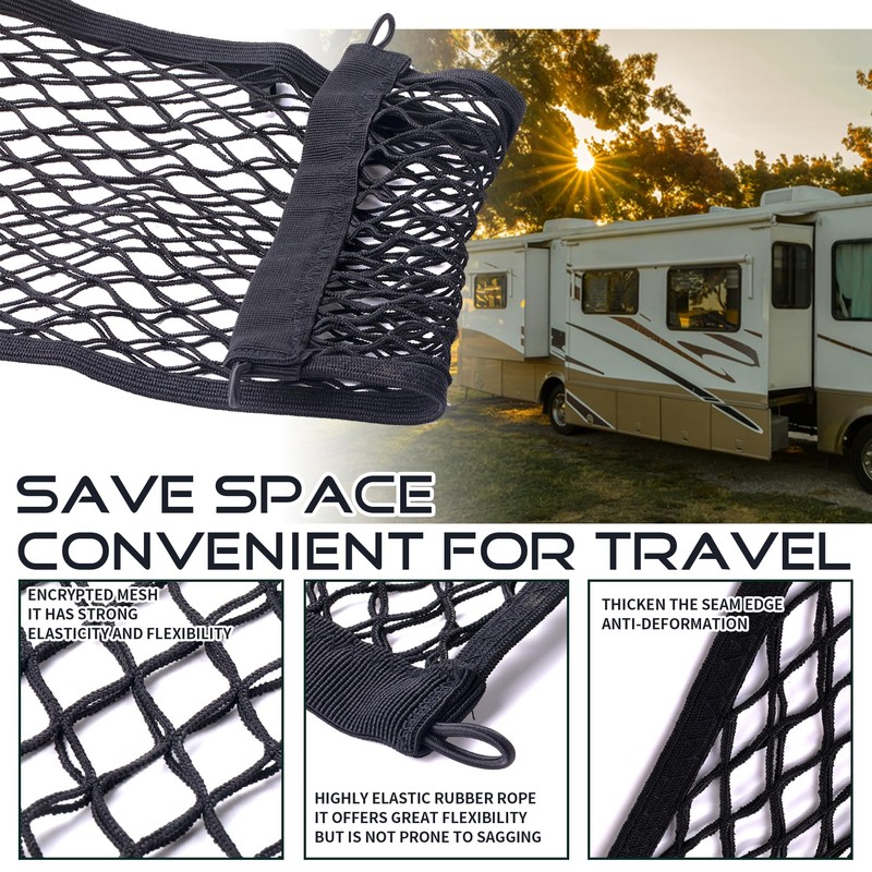 JINGKE 2 Pcs Small Cargo Net Pocket Elastic Mesh Netting