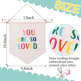 Baby Canvas Flag Banner Nursery Room Hanging Sign for Baby Girl Boy Newborn Gift Kids Playroom Classroom Wall Decor(You Are So Loved)