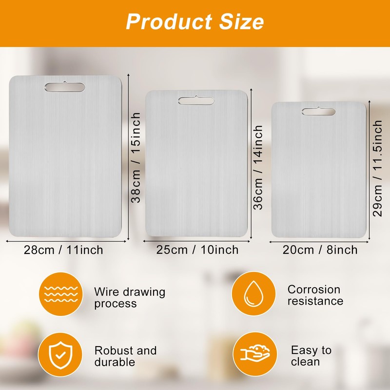 Titanium Cutting Board Set of 3, Double Sided Pure Titanium