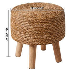 YMYNY Foot Stool Natural Seagrass Hand Weave, 12.6" Small Ottoman, Round Footrest for Living Room, Bedroom, Entryway, Change Shoes Stool, Non-Skid Wood Legs, Boho, Natural, UHBD027N