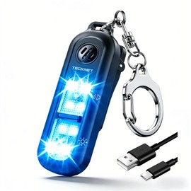 TECKNET Personal Safety Alarm 135dB with SOS Strobe Light for Women - Rechargeable& IPX4 Waterproof Running Lights with Clip On Torch & Low Battery Notice, Safety Siren for Travel Kids, Black
