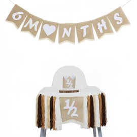 Saiories 1/2 Birthday High Chair Banner,Half Birthday Crown Hat,6 Months Banner Sign,1/2 Birthday Garland Baby Shower Birthday Party Decor White