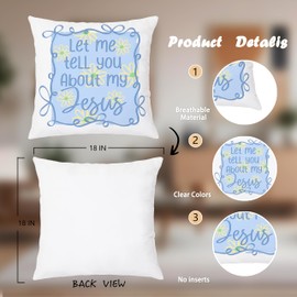 Nipil Blue Coquette Christian Pillow Covers 18x18, Christian Room Home Decor, Let Me Tell You About My Jesus Bible Verse Preppy Bow Floral Religious Decorative Throw Pillow Covers