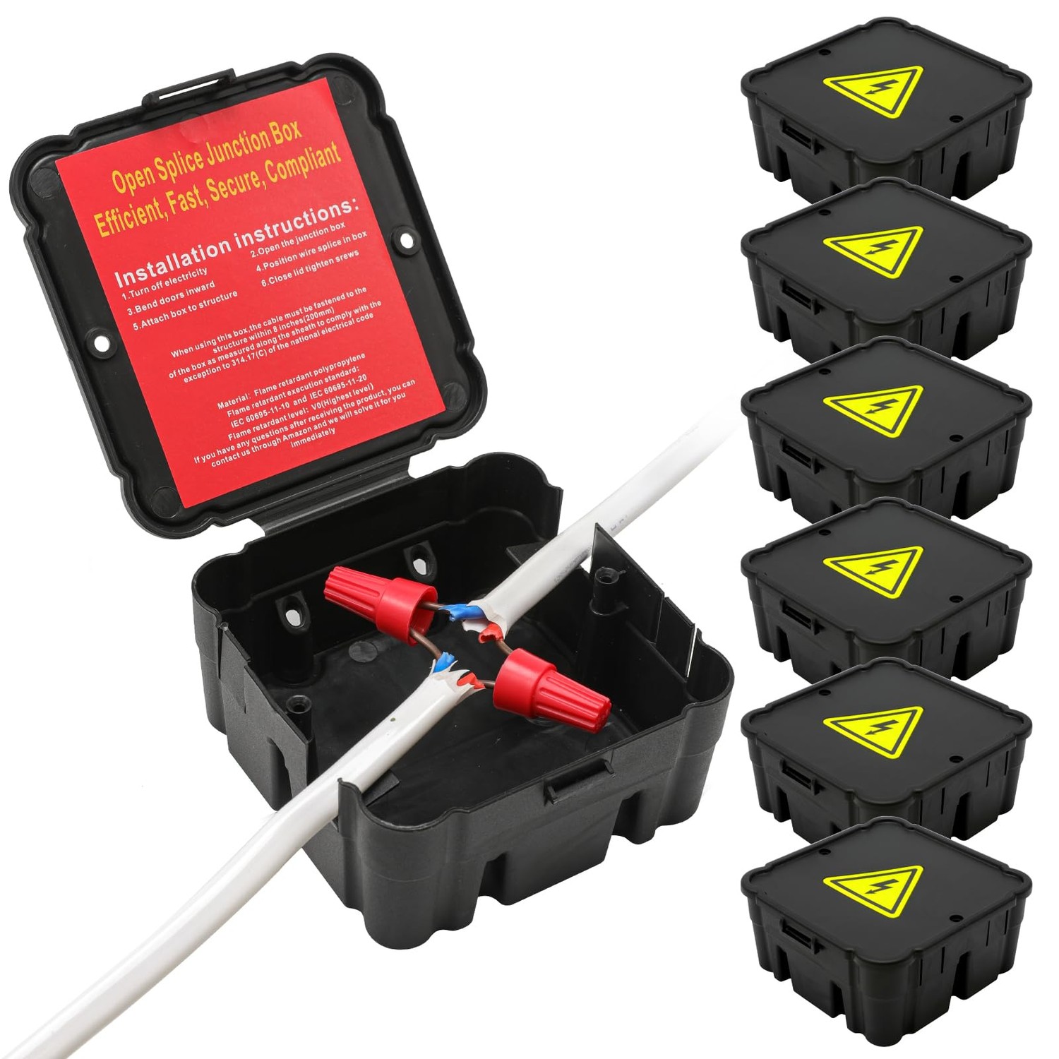 Black Open Splice Junction Box (6 Pack)，Open Splices Repair Open ...