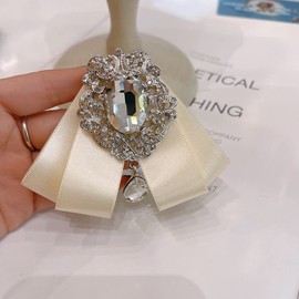 JKQBUX Ribbon Bow Brooch Rhinestone Pre-Tied Bow tie for Women Men Bowknot Neck Tie Wedding Party Christmas Gifts Ceremony