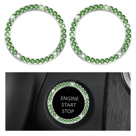 JUSTTOP 2PCS Car Bling Crystal Rhinestone Engine Start Ring Decals, Auto Start Engine Sparkling Key Ignition Knob Sticker, Push Start Button Cover Crystal Bling Ring Emblem Decor (Singe, Green)