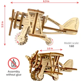 WOODEN.CITY Biplane Wooden 3D Puzzles for Adults - Aircraft Wood Model for Painting - 3D Wooden Puzzles Plane - 63 Parts Wooden Models for Adults to Build - Hobby Kits for Adults - 3D Wood Puzzles