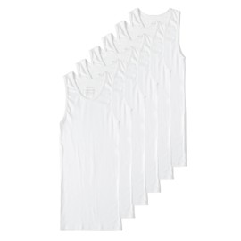 Comfneat Men's 6-Pack A-Shirts Tight Fit Tank Tops Cotton Spandex Undershirts (White 6-Pack, L)