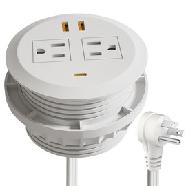 3 Inch Desktop Power Grommet,65W GaN USB C Fast Charging Station,3-USB Port,Flush Mounted for 3-1/8" Holes,Flat Plug.Round Recessed Desk Grommet Outlet for Workspace,Laptops,6.3ft,White