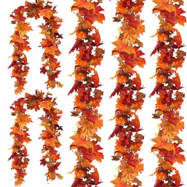 CQURE 3 Pack Artificial Autumn Fall Maple Leaf Garland, 5.9Ft/Piece Hanging Vine Garland Artificial Autumn Foliage Garland Thanksgiving Decor for Home Wedding Fireplace Party Christmas