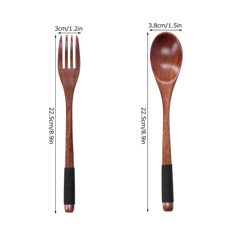 QANYEGN Wooden Spoon Fork Soup Set, Reusable Handmade Flatware Set,