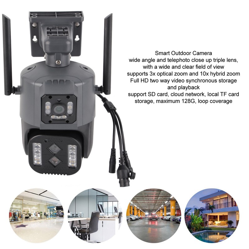 Smart Outdoor Camera 4MP Wireless Three Lens Remote Monitor Auto