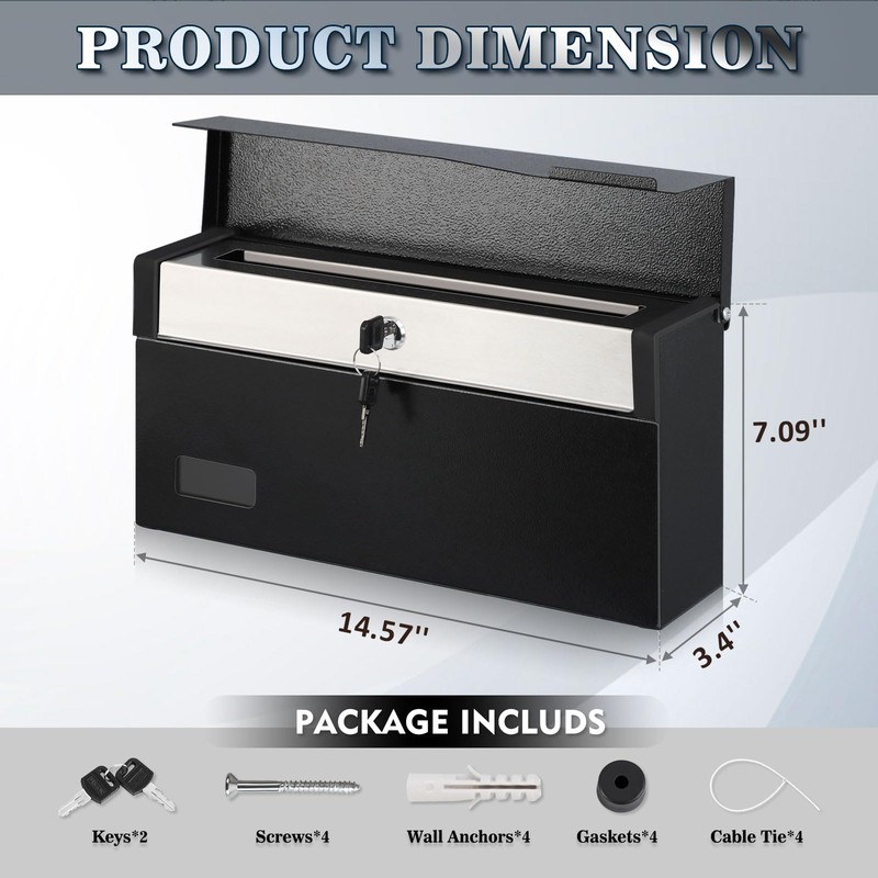 xydled Mailbox with Key Lock, Locking Wall Mount Mail Boxes