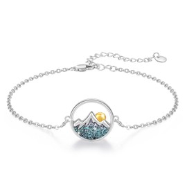 TRISHULA Mountain Bracelet for Women 925 Sterling Silver Sunrise Link Bracelet Turquoise Bracelet Mountain with Turquoise Bracelet Nature Jewelry Gift for Friendship Birthday, adjustable, Sterling