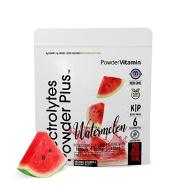 PowderVitamin Electrolitos en polvo Plus (20 porciones) Electrolitos en polvo de sandía, cetogénicos, sin calorías, sin azúcar, sin maltodextrina,... 