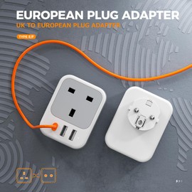 TESSAN UK to European Plug Adapter, 4 in 1 Travel Adapter with 1 USB C and 2 USB A, 3250W European Plug Adapter, European to UK Plug Adaptor, Type E F Travel Plug for Spain France Turkey Germany