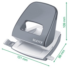 Leitz Leitz Büro Locher aus Metall, Für 30 Blatt, Anschlagschiene mit Formatvorgaben, Ergonomisches Design, Blister-Verpackung, blau, WOW-Serie, 50082036