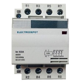 4 Pole Lighting Contactor 120V, 60 Amp 4 Pole N/C Normally Closed 120VAC Coil, 40Amp Ac-3 Silent Operation