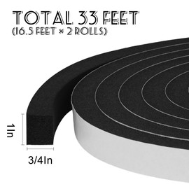 Storystore Foam Insulation Tape Self Adhesive,Weather Stripping for Doors and Window,Sound Proof Soundproofing Door Seal,Weatherstrip,Cooling,Air Conditioning Seal Strip (1In x 3/4In x 33Ft, Black)