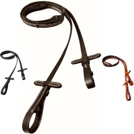 Majestic Ally Horse Reins, Full Size, English Riding, Multiple Styles and Colors (Leather Rubber Grip Reins, Brown, Full)