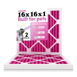 16x16x1 Air Filter by Colorfil | Color Changing Filters for Cat and Dog Odor | MERV 8 Furnace AC Filter for Pet Hair and Dust | 15.75"x15.75"x0.75" Exact Size | Pack of 2