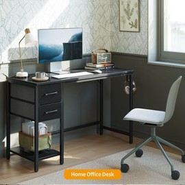 CubiCubi Computer Desk with 2 Drawers, 40 Inch Small Home Office Desk Study Writing Table, Modern Black