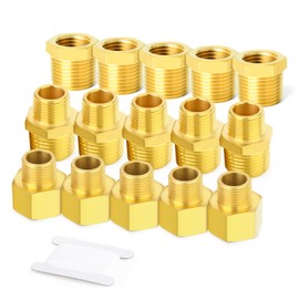 GASHER 6PCS Brass Pipe Fitting, Hex Bushing, Reducer Adapter, Reducing Hex Nipple 3/8 Inch BSP x 1/4 Inch BSP