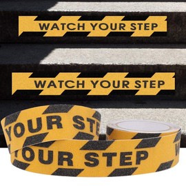 Non-Slip Tape, Watch Your Step Anti Slip Tape, Yellow PVC Floor Stair Step Abrasive Caution Safety Tape Sticker, for Stair, Toilet, Swimming Pool and Floor to Avoid Slippage(Length 5m x Width 48mm)