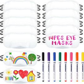 14 PCS Eye Mask Sleepover Party Supplies Sleep White Soft Shade Blindfold Eye Covering, Color The Bulk Game Stuff with 8 PCS Fabric Marker Pens