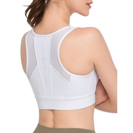 Yvette Zip Front Sports Bras for Women High Impact Full Support Plus Size Bras, White, XL+