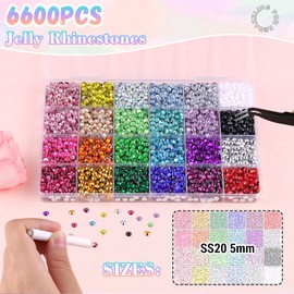6600Pcs Resin Rhinestones with 1Pcs B7000 Jewelry Glue for Crafting, Multicolors 5mm Non Hotfix Flatback Gems, Bedazzling Crystal for DIY Crafts Clothing Tumblers Mugs Shoes Fabric Decor Nail Art