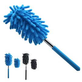 TETEWEVER Pack of 2 Washable Duster Telescopic Rod Stainless Steel up to 75 cm Duster Long Extendable with 2 Interchangeable Brush Heads, Dust Mop for Cleaning Table Car Dust and Cobwebs