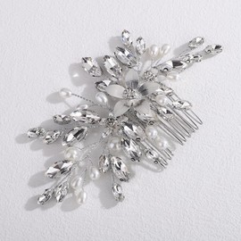 Lenjicons Elegant Flower Rhinestone Hair Comb Faux Pearls Rhinestone Wedding Headpiece Luxuries Crystal Beads Bridal Hair Comb Wedding Hair Accessories for Women (silver)
