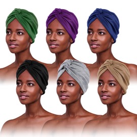 PHOGARY 6 Pieces Turban for Women, Knotted Turban Scarf Pleated Headgear Women's Headscarf Women's Summer Turban Hat Women's Chemo Headwear Hat for Hair Loss Chemo Cotton Hat, 6 Colours, Grey + Green